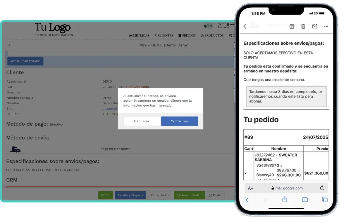 Estados de seguimiento de pedidos B2B en VentasxMayor