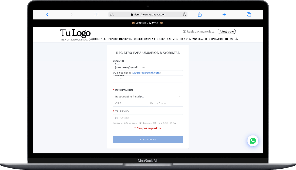 REGISTRO PARA USUARIOS MAYORISTAS VENTASXMAYOR.COM