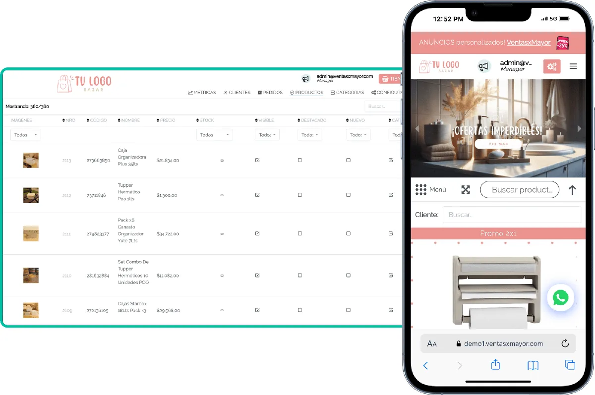 Gestión de productos y catálogos mayoristas con control de inventario
