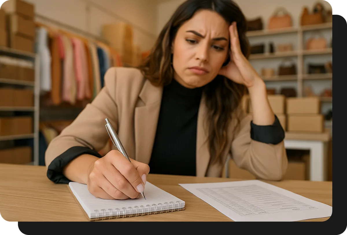 mayorista de moda tomando pedido a mano sin ventasxmayor.com.ar