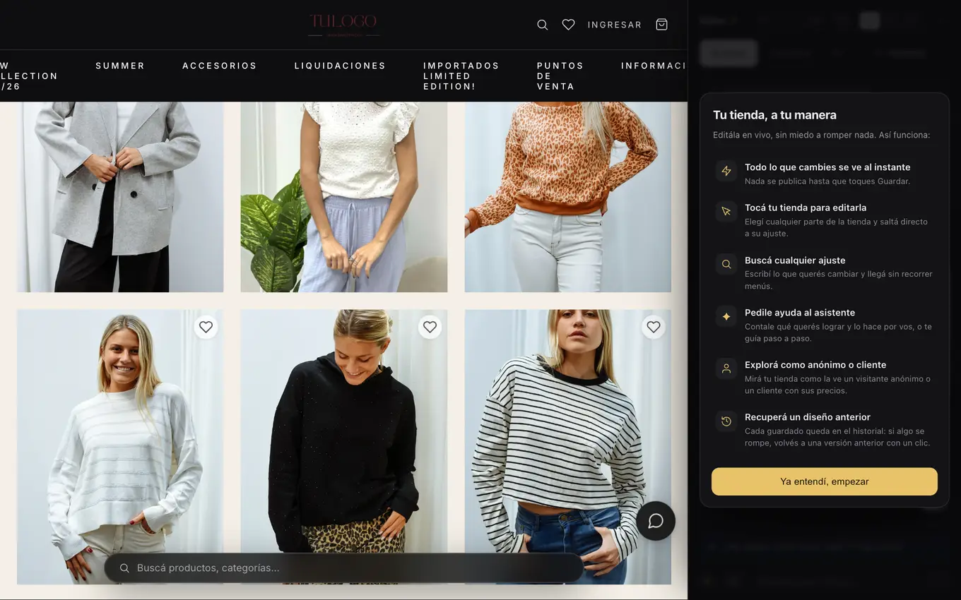 Tienda mayorista de demostración creada con VentasxMayor — la tienda v2 donde trabaja el vendedor IA, con catálogo real y panel de edición en vivo